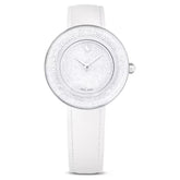 Crystalline lustre watch Swiss Made, Leather strap, White, Stainless steel
